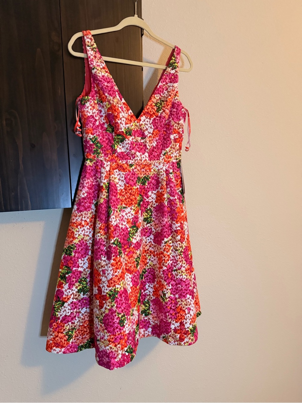 Monique Lhuillier Pink & Orange Floral Fit-and-Flare Dress